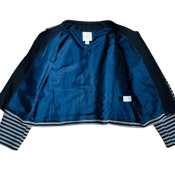 J. Crew Women’s Sz 8 Blue Stripe Blazer Jacket Tweed Zip Front Cropped - Picture 12 of 13